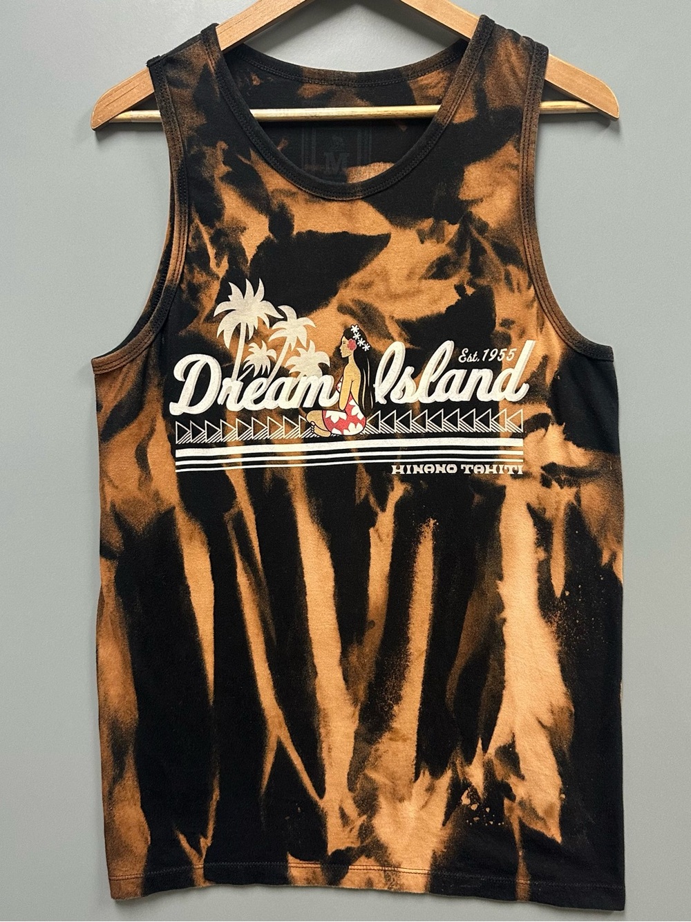 Hinano Tahiti Tank Top Mens Medium Island Girl Custom Bleach Tie-Dye Tee